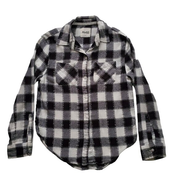 Mudd Girl’s Black And White Plaid Button Down Long Sleeve Shirt Size 7-8 - Picture 2 of 11